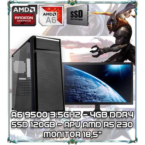 Computador Cpu Pc Gamer A6 9500 Dual Core 3.5ghz 4gb Ddr4 Apu R5 230 Ssd 120gb Monitor 18,5" Bg-015
