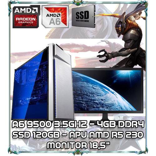 Computador Cpu Pc Gamer A6 9500 Dual Core 3.5ghz 4gb Ddr4 Apu R5 230 Ssd 120gb Monitor 18,5" Bg-015