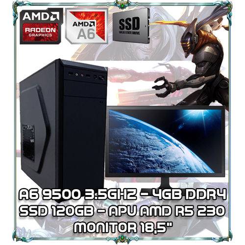 Computador Cpu Pc Gamer A6 9500 Dual Core 3.5ghz 4gb Ddr4 Apu R5 230 Ssd 120gb Monitor 18,5" Bg-2312
