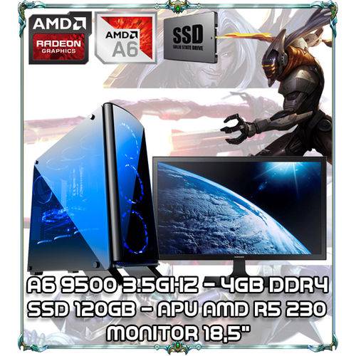 Computador Cpu Pc Gamer A6 9500 Dual Core 3.5ghz 4gb Ddr4 Apu R5 230 Ssd 120gb Monitor 18,5" Bg007