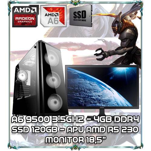 Computador Cpu Pc Gamer A6 9500 Dual Core 3.5ghz 4gb Ddr4 Apu R5 230 Ssd 120gb Monitor 18,5" Bg017