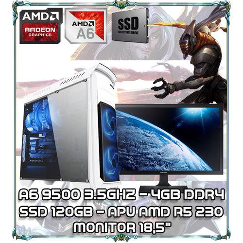 Computador Cpu Pc Gamer A6 9500 Dual Core 3.5ghz 4gb Ddr4 Apu R5 230 Ssd 120gb Monitor 18,5" Bg110