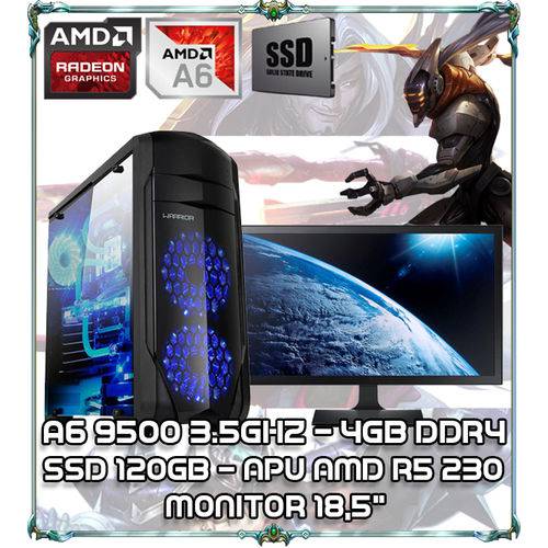 Computador Cpu Pc Gamer A6 9500 Dual Core 3.5ghz 4gb Ddr4 Apu R5 230 Ssd 120gb Monitor 18,5" Ga155
