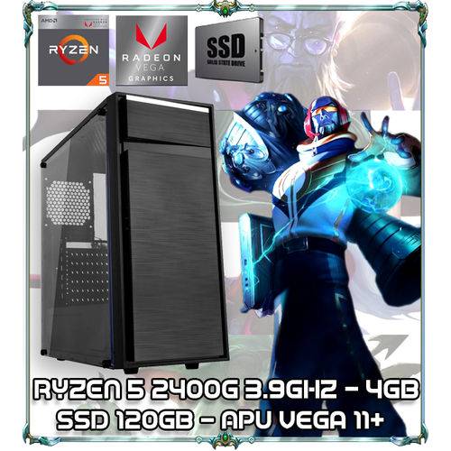 Computador Cpu Pc Gamer Ryzen 5 2400g Quad Core 3.9gz 4gb Ddr4 Apu Rx Vega 11+ Ssd 120gb Bg-015 Black