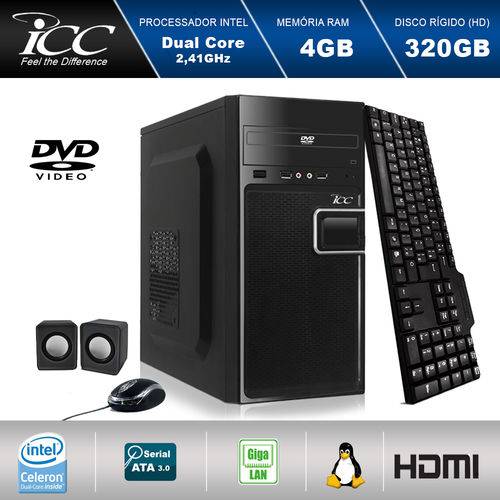 Computador Desktop Icc Iv1840c3 Intel Dual Core 2.41ghz 4gb HD 320gb Dvdrw, Teclado, Mouse, Cx de Som Usb3.0 Hdmi Fullhd