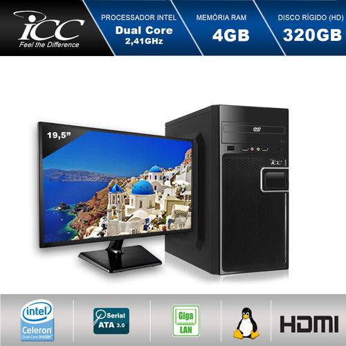 Computador Desktop Icc Iv1840d3m19 Intel Dual Core 2.41ghz 4gb HD 320gb Dvdrw USB 3.0 Hdmi Full HD Monitor Led 19,5"