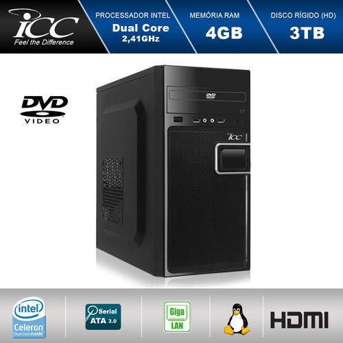 Computador Desktop Icc Iv1844d Intel Dual Core 2.41ghz 4gb HD 3tb Dvdrw USB 3.0 Hdmi Full HD
