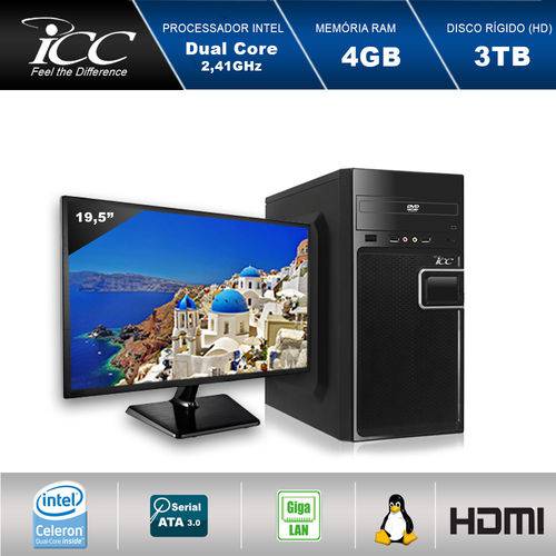 Computador Desktop Icc Iv1844dm19 Intel Dual Core 2.41ghz 4gb HD 3tb Dvdrw USB 3.0 Hdmi Full HD Monitor Led 19,5"