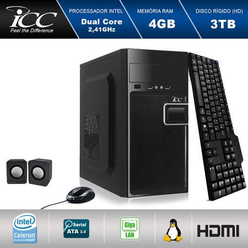 Computador Desktop Icc Iv1844k Intel Dual Core 2.41ghz 4gb HD 3tb Teclado, Mouse, Cx de Som Usb3.0 Hdmi Fullhd