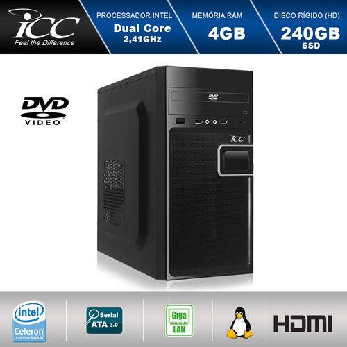 Computador Desktop Icc Iv1847d Intel Dual Core 2.41ghz 4gb HD 240gb Ssd Dvdrw USB 3.0 Hdmi Full HD