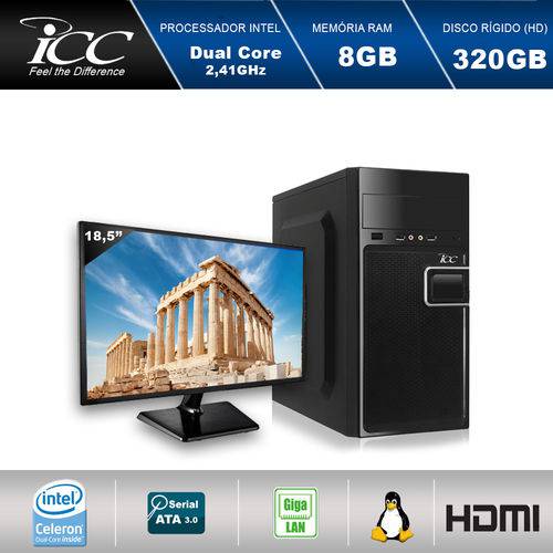 Computador Desktop Icc Iv1880s3m18 Intel Dual Core 2.41ghz 8gb HD 320gb USB 3.0 Hdmi Full HD Monitor 18,5"