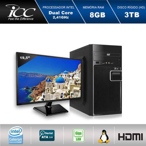 Computador Desktop Icc Iv1884dm19 Intel Dual Core 2.41ghz 8gb HD 3tb Dvdrw USB 3.0 Hdmi Full HD Monitor Led 19,5"
