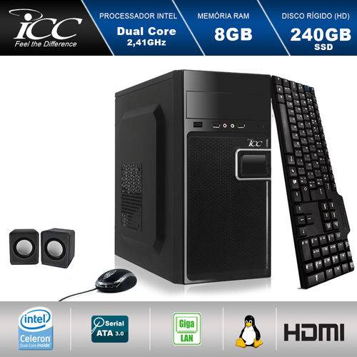 Computador Desktop Icc Iv1887k Intel Dual Core 2.41ghz 8gb HD 240gb Ssd Teclado, Mouse, Cx de Som Usb3.0 Hdmi Fullhd