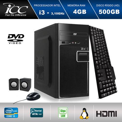 Computador Desktop Icc Iv2341C Intel Core I3 3. 10 Ghz 4gb HD 500gb Linux + Dvdrw + Kit Teclado Mouse Caixa de Som