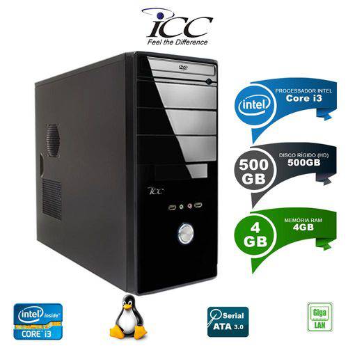 Computador Desktop ICC IV2341D Intel Core I3 3.10 Ghz 4gb HD 500GB Linux + DVDRW