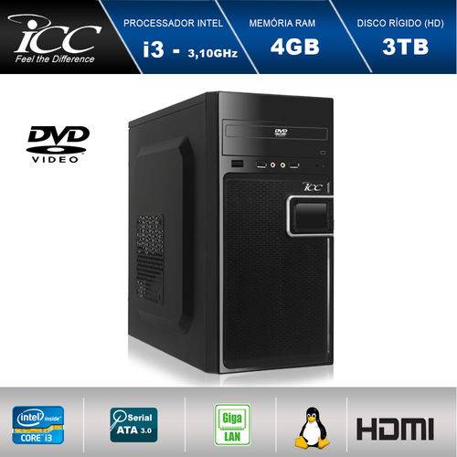Computador Desktop Icc Iv2344d Intel Core I3 3.10 Ghz 4gb HD 3tb Dvdrw USB 3.0 Hdmi Full HD