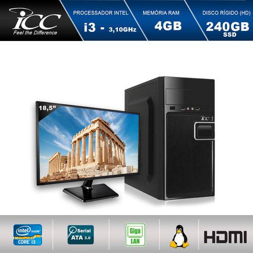 Computador Desktop Icc Iv2347sm18 Intel Core I3 3.10 Ghz 4gb HD 240gb Ssd Hdmi Full HD Monitor Led 18,5"