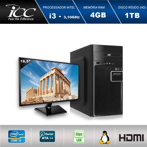 Computador Desktop Icc Iv2342dm18 Intel Core I3 3.10 Ghz 4gb HD 1tb Dvdrw Hdmi Full HD Monitor Led 18,5"