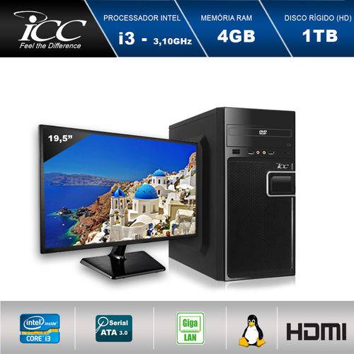 Computador Desktop Icc Iv2342dm19 Intel Core I3 3.10 Ghz 4gb HD 1tb Dvdrw Hdmi Full HD Monitor Led 19,5"