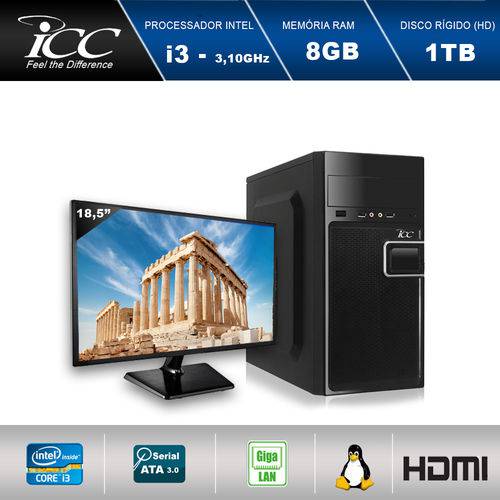 Computador Desktop Icc Iv2382sm18 Intel Core I3 3.10 Ghz 8gb HD 1tb Hdmi Full HD Monitor Led 18,5"