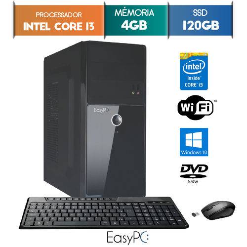 Computador EasyPC Intel Core I3 4GB SSD 120GB Wifi DVD Mouse e Teclado Sem Fio Windows 10