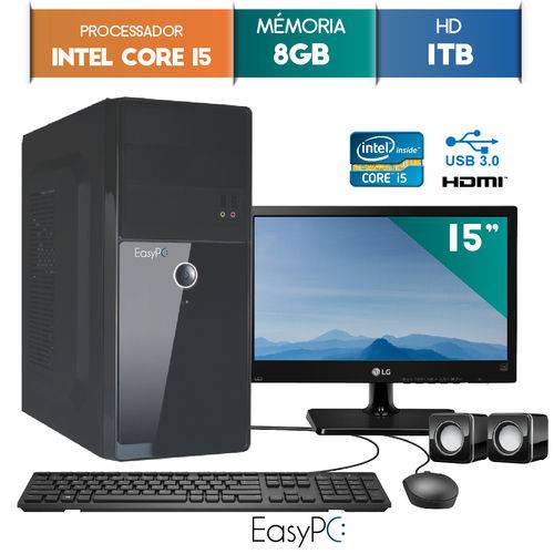 Computador EasyPC Intel Core I5 8GB HD 1TB Monitor 15.6 LG 16M38A