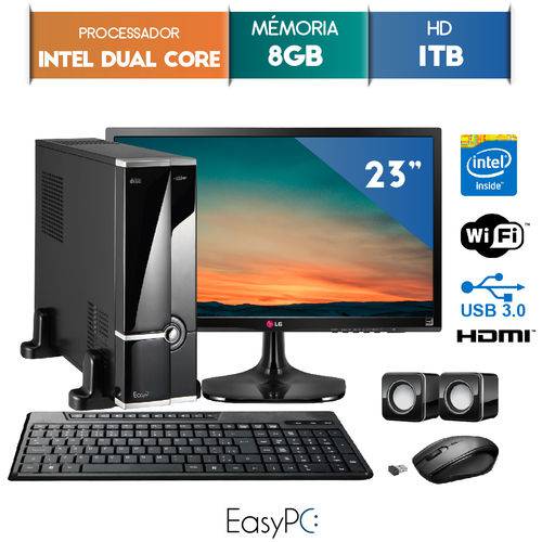 Computador EasyPC Mini Intel Dual Core 8GB 1TB Wifi Monitor 23" Lg 23MP55 Hq