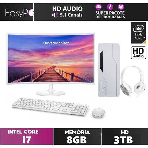 Computador EasyPC Powered By Intel Core I7 8GB 3TB Monitor 31.5" Curvo Samsung Fone Sony Wifi
