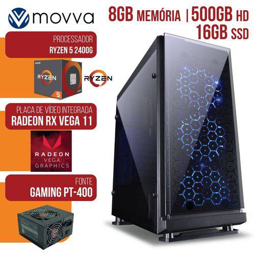 Computador Gamer Amd Ryzen 5 2400g 3.6ghzmem. 8gb HD 500gb Ssd 16gb Hdmi/vga/dvi-d Linux Fonte 400w - Mvx5a320500168