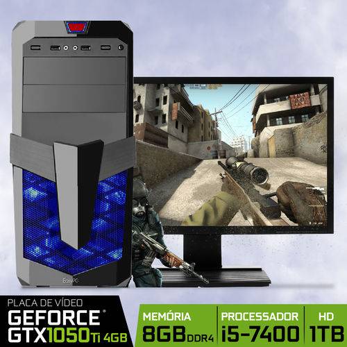 Computador Gamer Intel Core I5 7400 8gb 1tb Geforce Gtx 1050 Ti 4gb Monitor Led 21,5 Fullhd Easypc