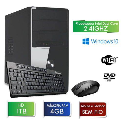 Computador 3green Fast Intel Dual Core 2.41ghz 4gb Hd 1tb Wifi Dvd Mouse Teclado Sem Fio Windows 10