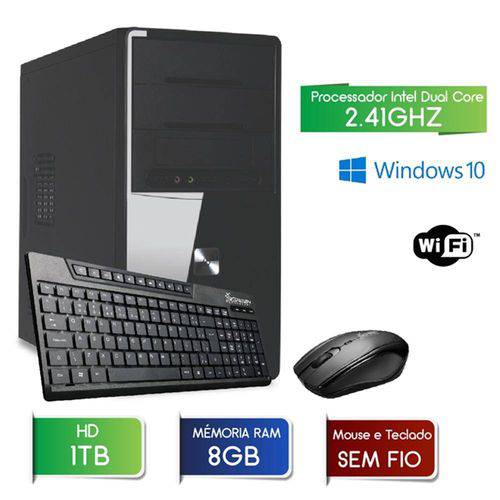 Computador 3green Fast Intel Dual Core 2.41ghz 8gb Hd 1tb Wifi Mouse Teclado Sem Fio Windows 10