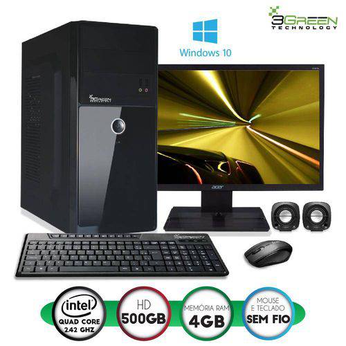 Computador 3green Ideal Monitor 19.5" Acer Intel Quad Core 4gb 500gb Mouse Teclado S Fio Windows 10