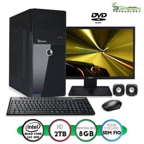 Computador 3green Ideal Monitor 19.5" Acer Intel Quad Core 8gb Hd 2tb Hdmi Dvd Mouse Teclado S/ Fio
