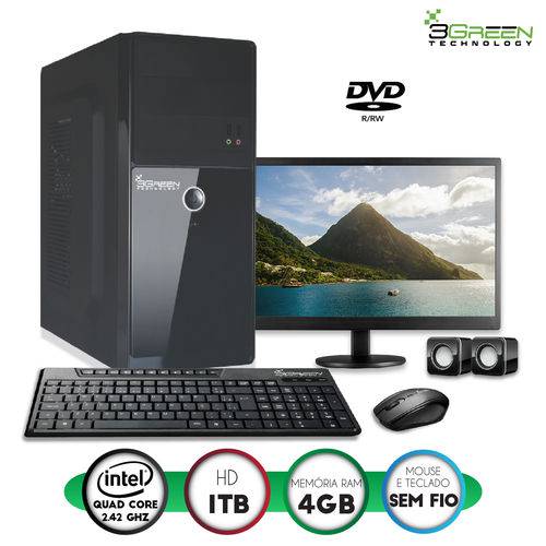 Computador 3green Ideal Monitor Led 15.6" Intel Quad Core 4GB HD 1TB Hdmi DVD Mouse Teclado Sem Fio