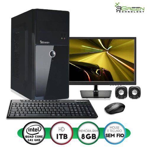 Computador 3green Ideal Monitor Led 15.6" Intel Quad Core 8gb Hd 1tb Hdmi Mouse Teclado Sem Fio
