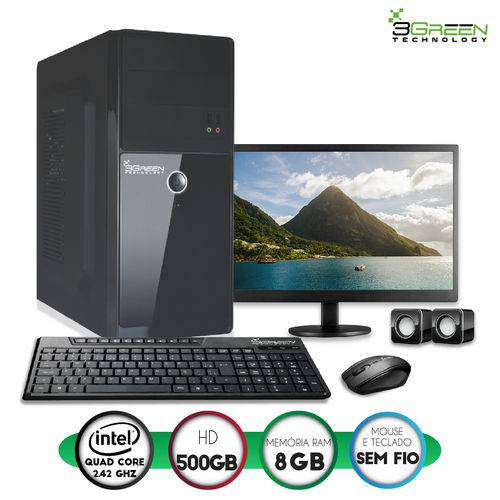 Computador 3green Ideal Monitor Led 15.6" Intel Quad Core 8GB HD 500GB Hdmi Mouse Teclado Sem Fio