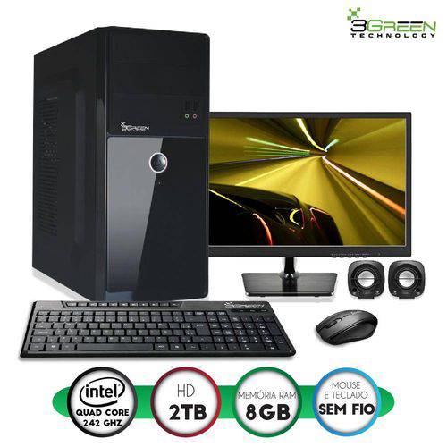 Computador 3green Ideal Monitor Led 15.6" Intel Quad Core 8gb Hd 2tb Hdmi Mouse Teclado Sem Fio