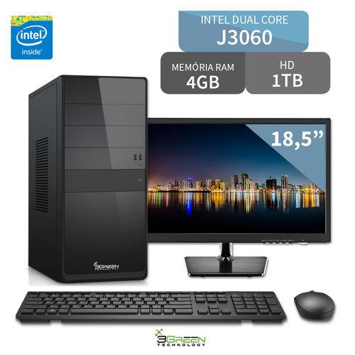 Computador 3green Intel Dual Core J3060 4gb 1tb com Monitor Led 18.5 Hdmi Usb 3.0 Mouse Teclado