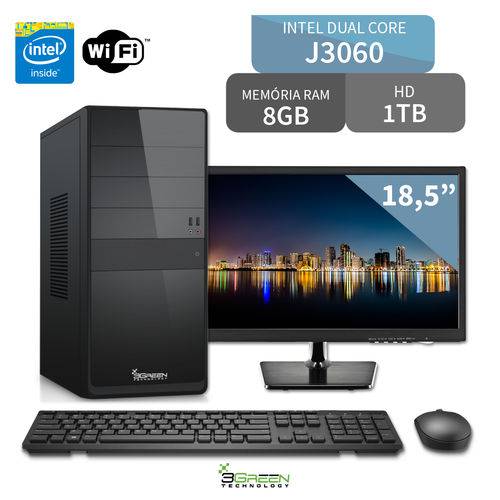 Computador 3green Intel Dual Core J3060 8GB 1TB com Monitor 18.5 LED HDMI USB 3.0 Wifi Mouse Teclado