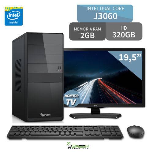 Computador 3green Intel Dual Core J3060 2GB 320GB com TV Monitor LG 19.5 20MT49DF-PS Mouse Teclado