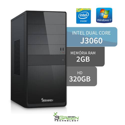 Computador 3green Intel Dual Core J3060 2gb 320gb Windows 7 Hdmi Usb 3.0