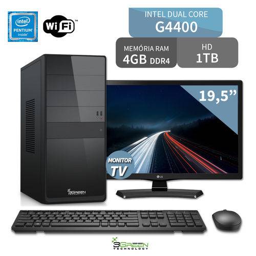 Computador 3green Intel Dual Core Pentium G4400 4gb Ddr4 1tb com Tv Monitor Lg 19.5 20mt49df-ps