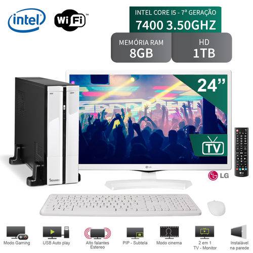 Computador 3Green Slim com TV Monitor LED LG 24 24MT49DF-WS, Intel Core I5 7400 7a Geração, 8GB, 1TB