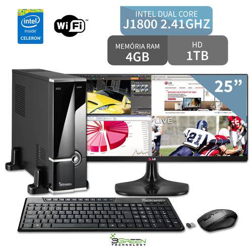 Computador 3green Slim Intel Dual Core 4gb 1tb Wifi Monitor 25 Ultrawide 25um58-p Fullhd