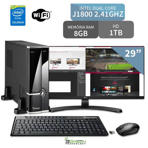 Computador 3green Triumph Mini Intel Dual Core 8GB 1TB Wifi Monitor 29 Ultrawide 29UM68 FullHD
