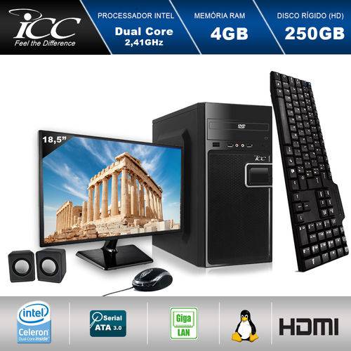 Computador Icc Iv1840c2m18 Intel Dual Core 2.41ghz 4gb HD 250gb Dvdrw Kit Multimídia Monitor Led18,5" Usb3.0 Hdmi Fullhd