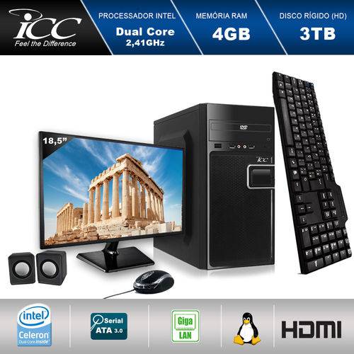 Computador Icc Iv1844cm18 Intel Dual Core 2.41ghz 4gb HD 3tb Dvdrw Kit Multimídia Monitor Led 18,5" USB 3.0 Hdmi Fullhd