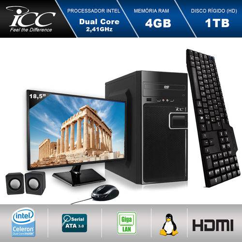 Computador Icc Iv1842cm18 Intel Dual Core 2.41ghz 4gb HD 1tb Dvdrw Kit Multimídia Monitor Led 18,5" USB 3.0 Hdmi Fullhd