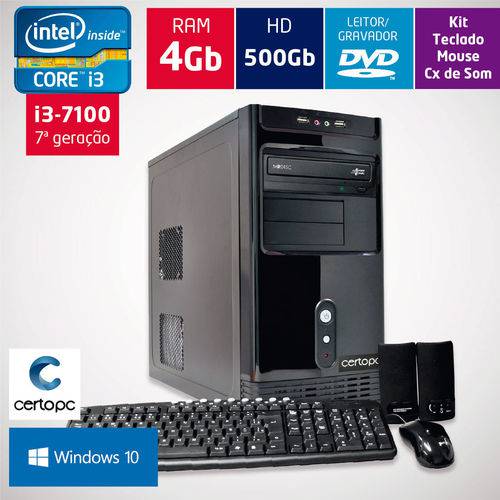 Computador Intel Core I3 7ª Geração 4gb Hd 500gb Dvd com Windows 10 Certo Pc Smart 006
